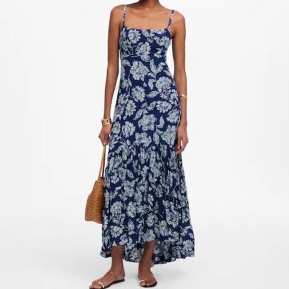 Madewell Textured Maxi Slip Dress Open Back Floral Navy Blue White Small 4 - Picture 1 of 10